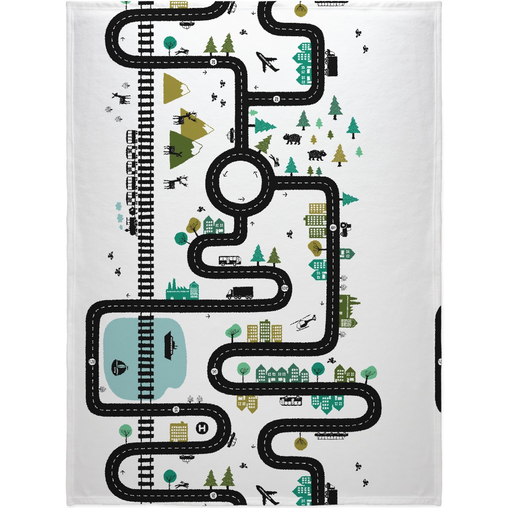 Road Map - White Blanket, Fleece, 60x80, White
