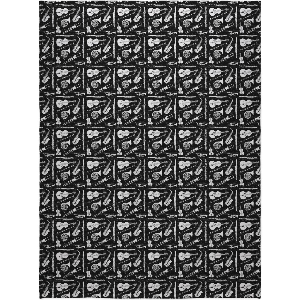 Musical Instruments Blanket, Fleece, 60x80, Black
