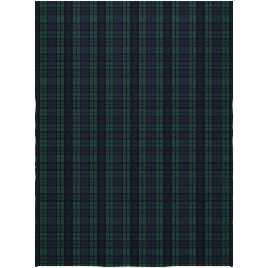 Dark Green Plaid Blanket, Fleece, 60x80, Green