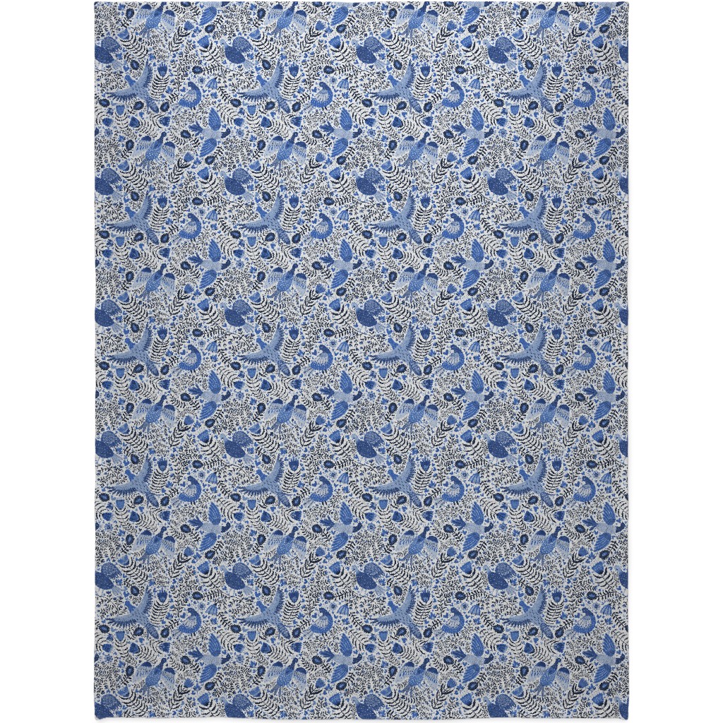 Scandinavian Birds - Indigo Blue Blanket, Fleece, 60x80, Blue
