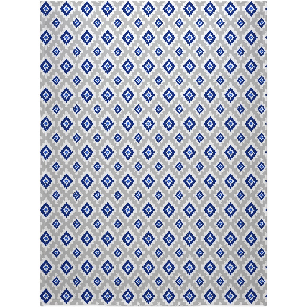 Boho Ikat in Blue & Grey Blanket, Fleece, 60x80, Blue