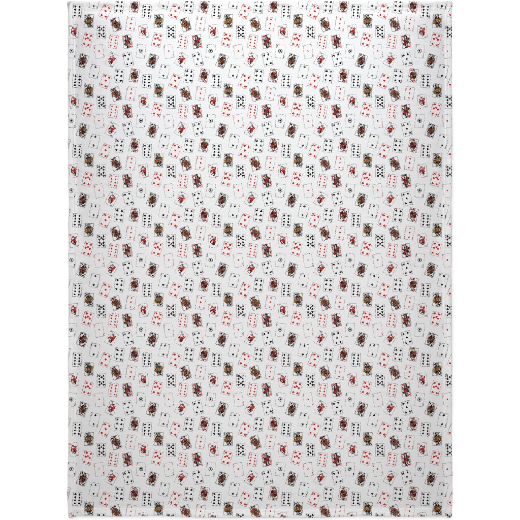 Scattered Playing Cards Blanket, Fleece, 60x80, White, Red