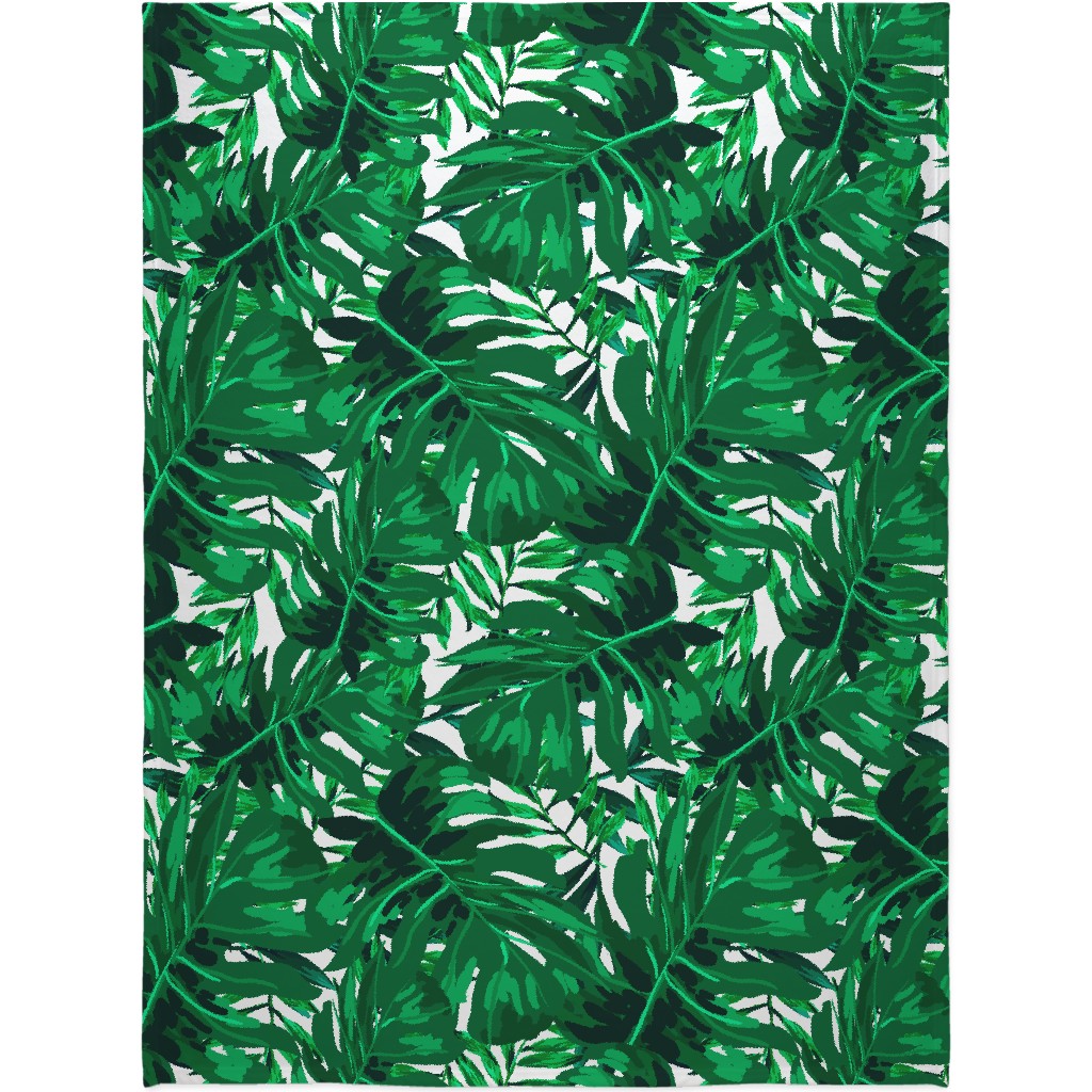Tropical Leaves - Bright Green Blanket, Fleece, 60x80, Green, Classic Green