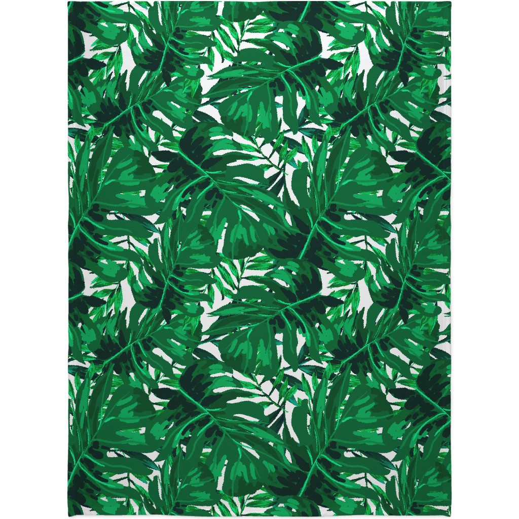 Tropical Leaves - Bright Green Blanket, Fleece, 60x80, Green