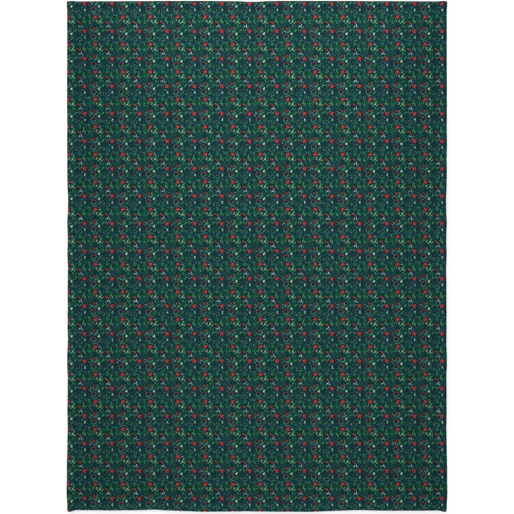 Merry Christmas Floral - Dark Blanket, Fleece, 60x80, Green, Classic Green