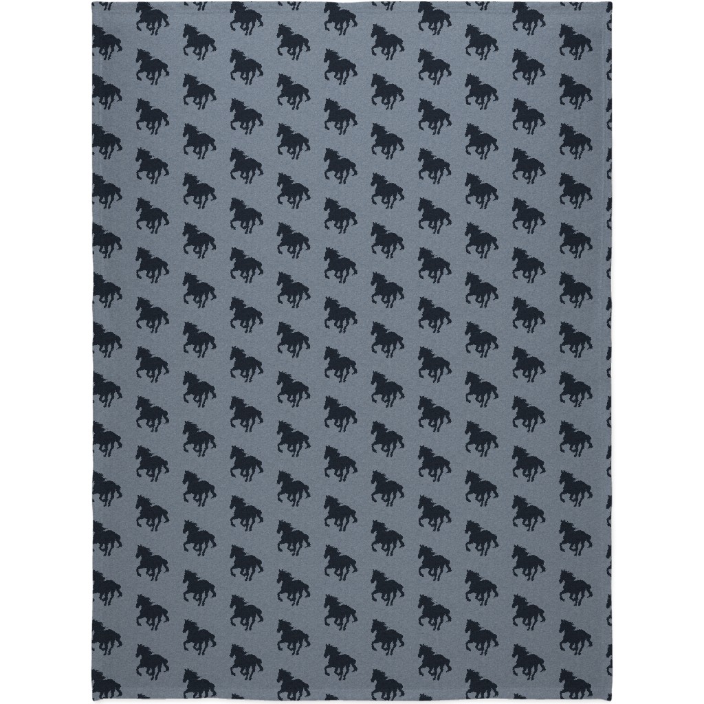 Running Horse - Blue Blanket, Fleece, 60x80, Blue
