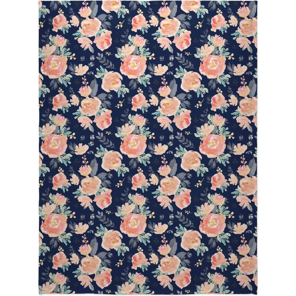 Watercolor Florals Blanket, Fleece, 60x80, Multicolor, Silhouette