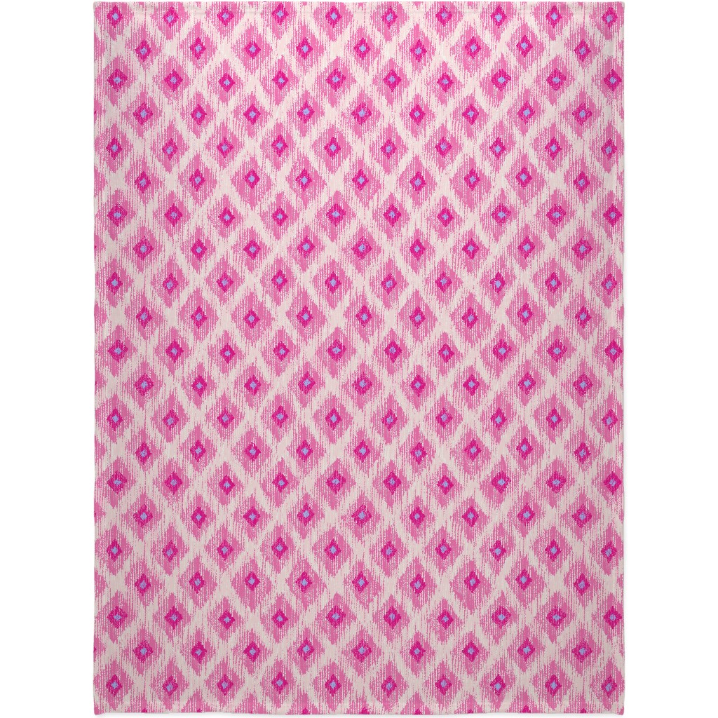 Ikat - Pink With Blue Blanket, Fleece, 60x80, Pink