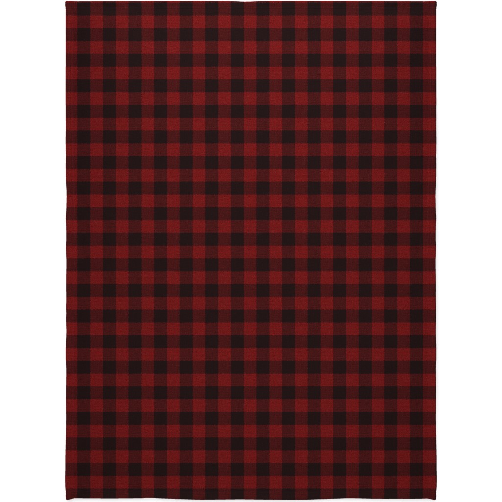 Linen Look Gingham Lumberjack - Red, Black Blanket, Fleece, 60x80, Red, Red