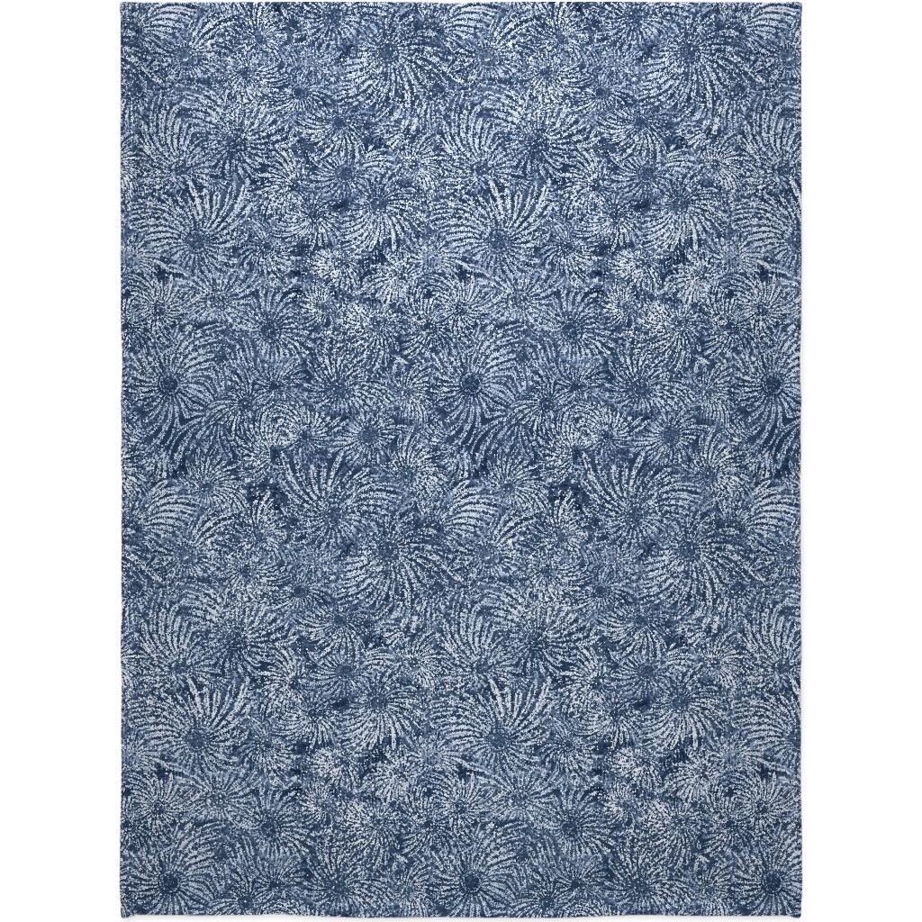 Shibori Floral Bursts - Navy Blanket, Fleece, 60x80, Blue, True Blue