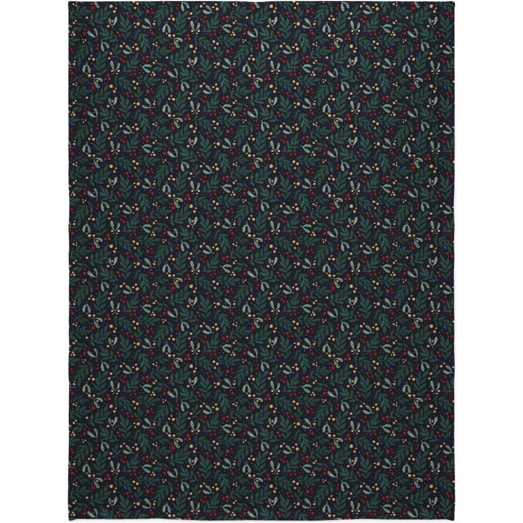 Christmas Berries - Dark Blanket, Fleece, 60x80, Green, Classic Green