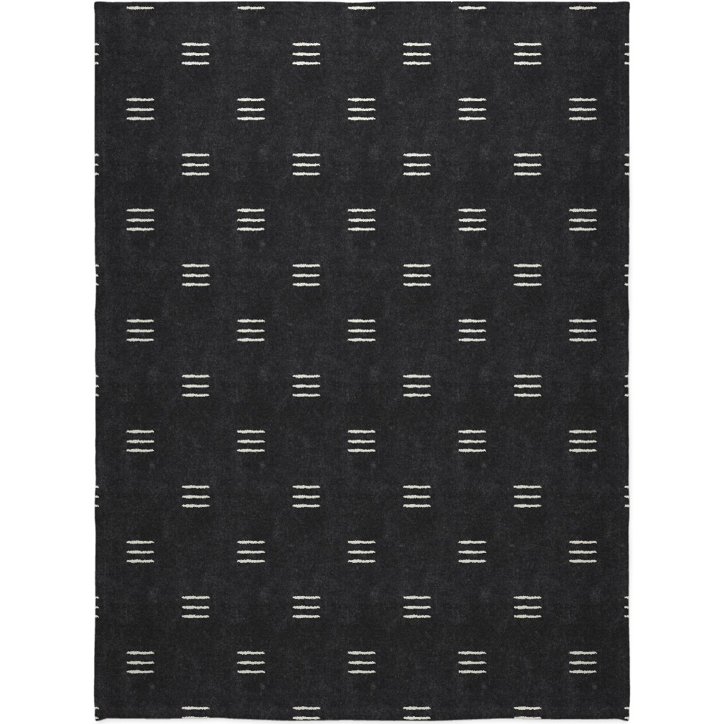 Triple Dash Mudcloth Blanket, Fleece, 60x80, Black, Charcoal