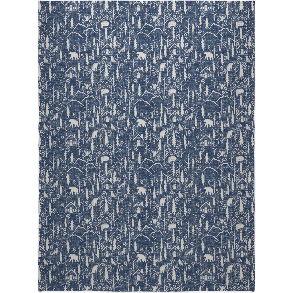 Gingerbread Forest - White on Blue Blanket, Fleece, 60x80, Blue, True Blue
