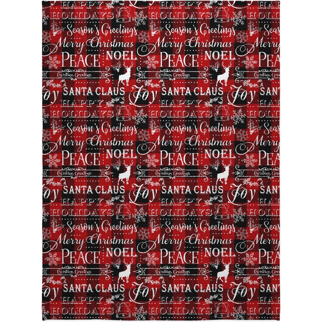 Buffalo Plaid Christmas Typography - Red and Black Blanket, Fleece, 60x80, Red