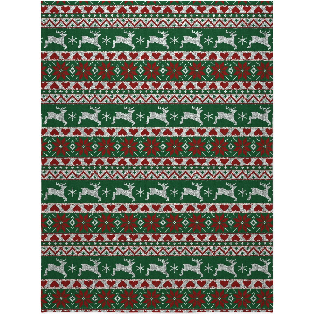 Christmas Knit - Green and Red Blanket, Fleece, 60x80, Multicolor