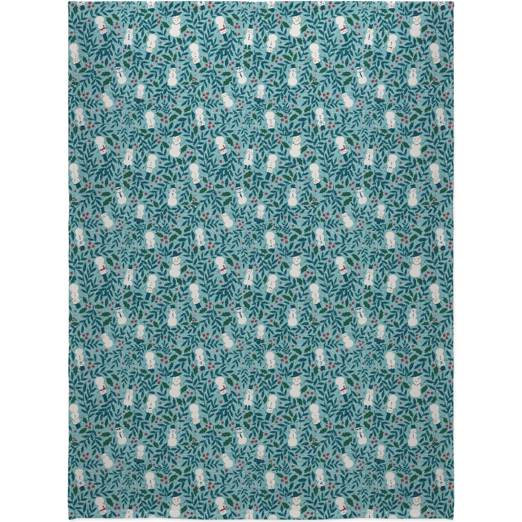 Snowmen in Winter Wonderland - Blue Blanket, Fleece, 60x80, Blue, True Blue