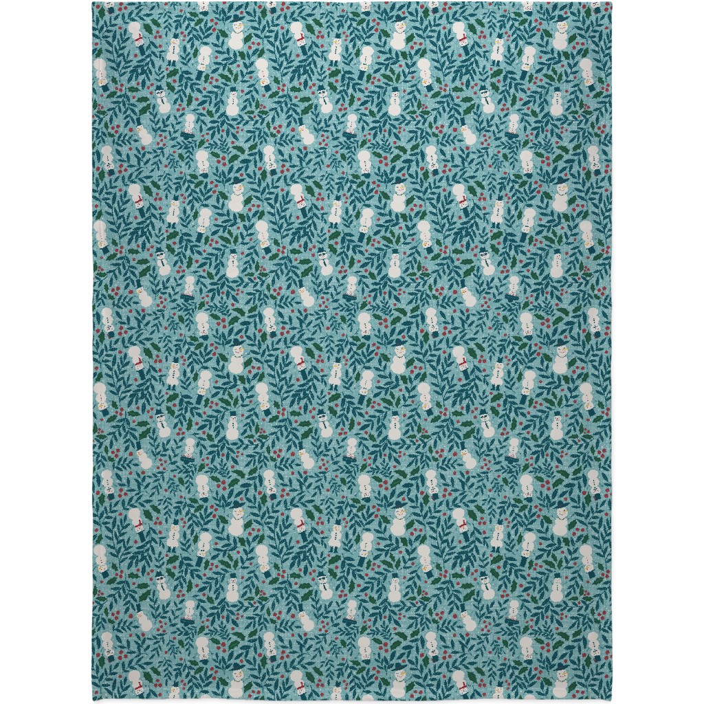 Snowmen in Winter Wonderland - Blue Blanket, Fleece, 60x80, Blue