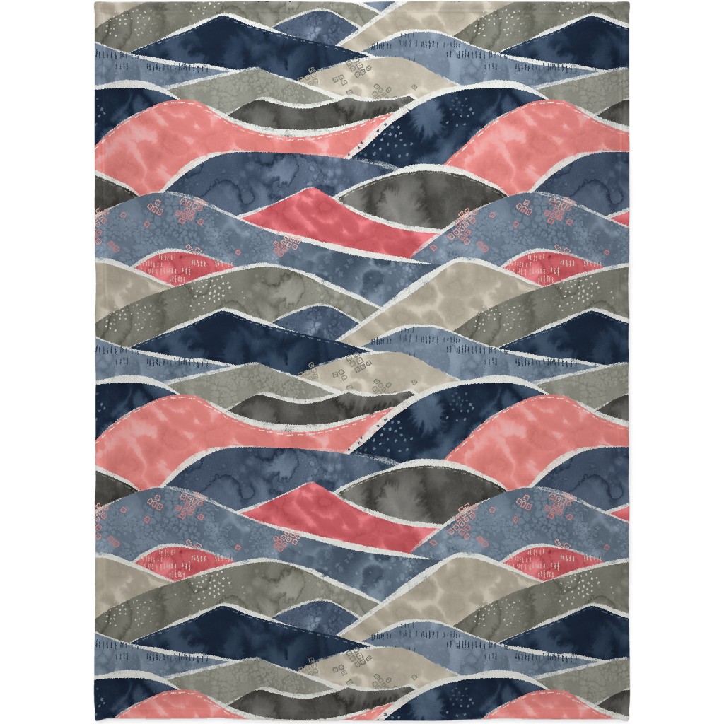 Romantic Watercolor Mountain Landscape Blanket, Fleece, 60x80, Multicolor