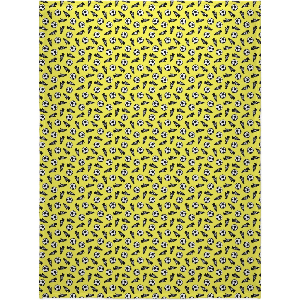 Soccer Balls and Cleats Blanket, Fleece, 60x80, Yellow, Sunshine
