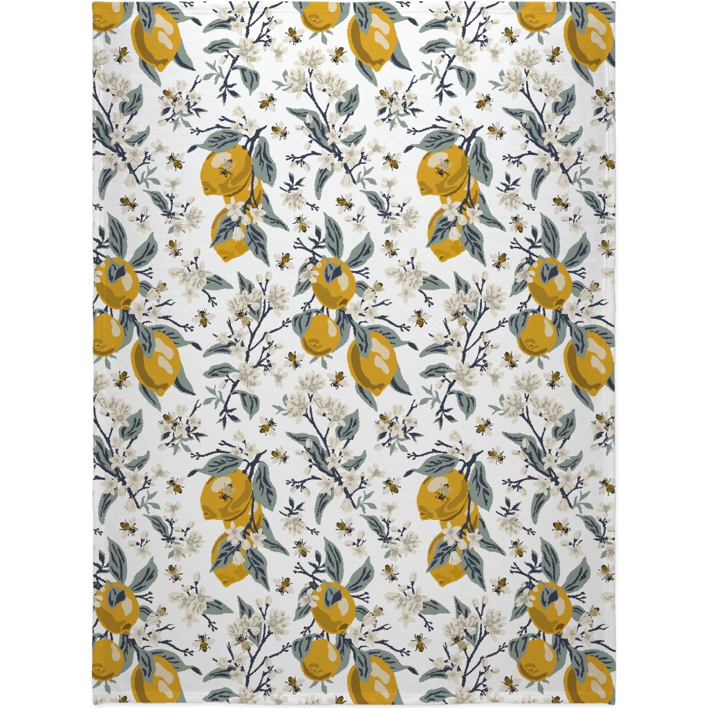 Bees and Lemons - White Blanket, Fleece, 60x80, Yellow, Classic Yellow