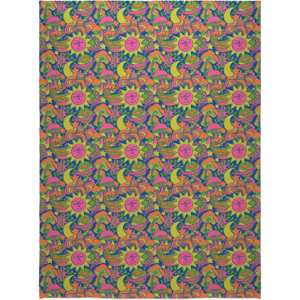 Psychedelic Daydream - Neon and Blue Blanket, Fleece, 60x80, Multicolor