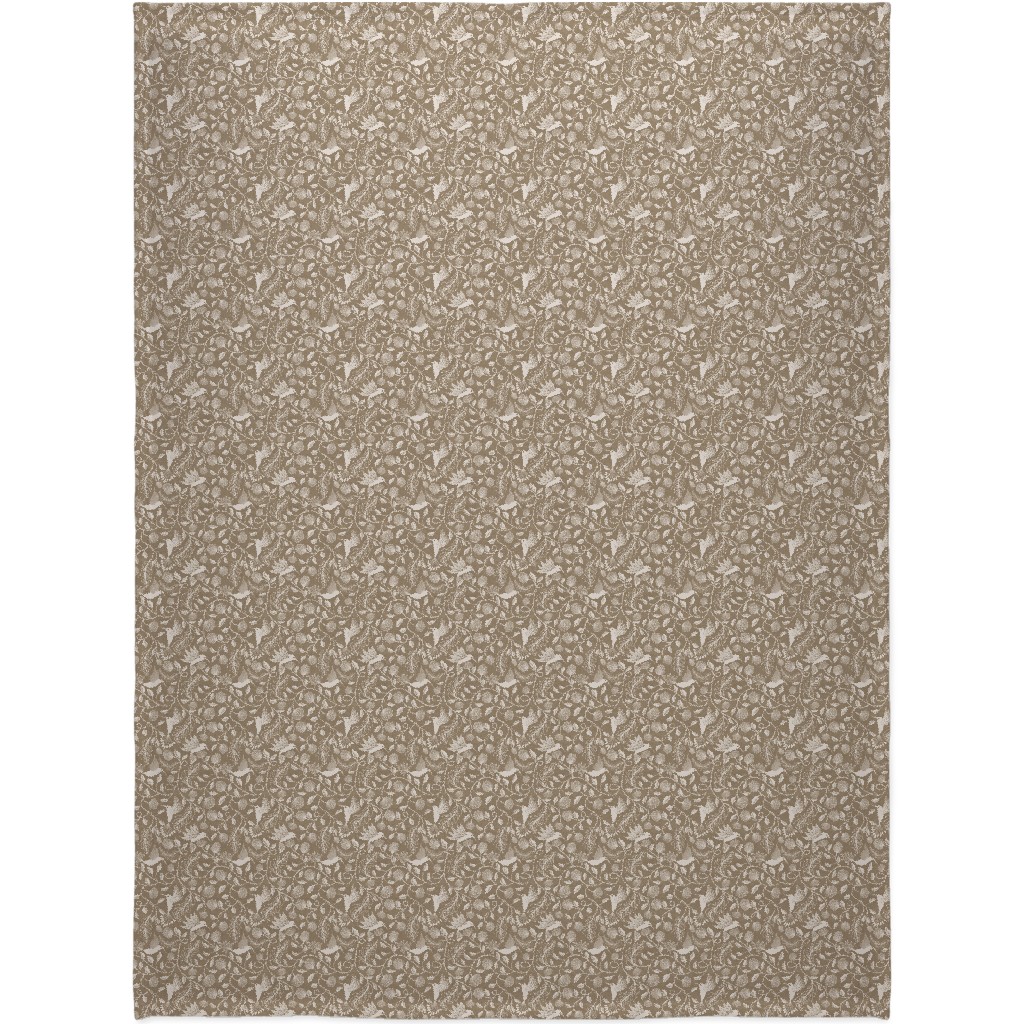 Papercutting Floral and Hummingbirds - Neutral Blanket, Fleece, 60x80, Beige, Pearl