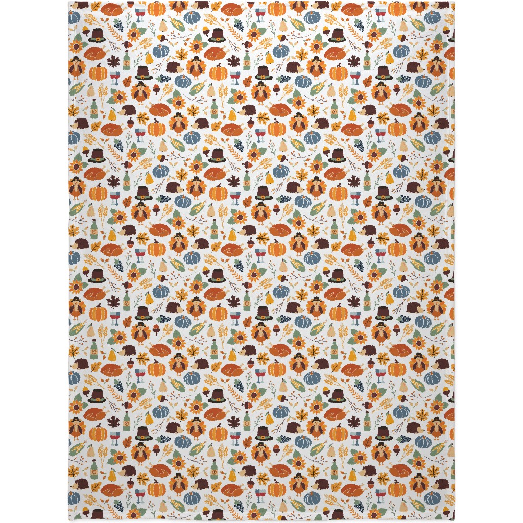 Thanksgiving - Multi on White Blanket, Fleece, 60x80, Multicolor
