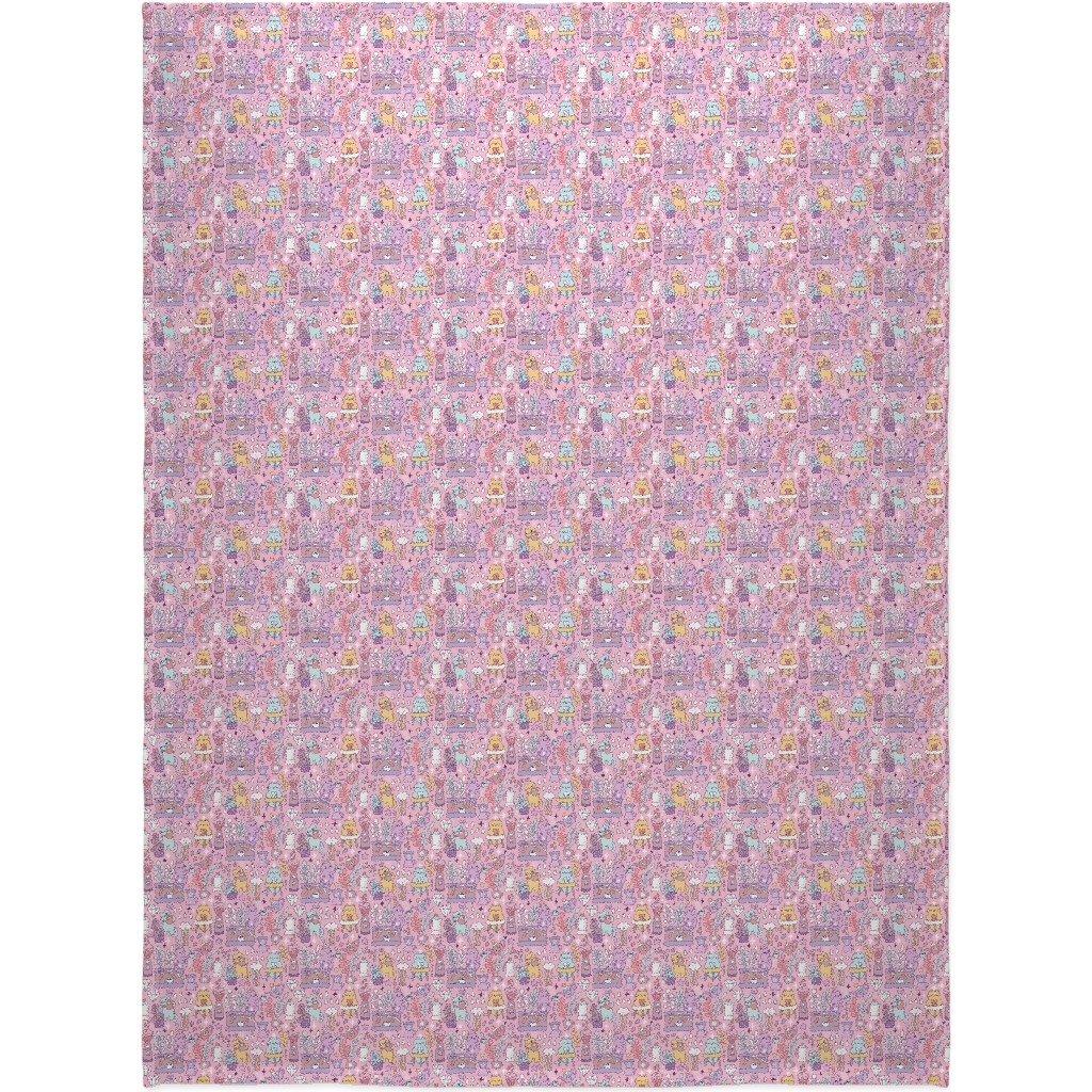 Cute Cats - Multicolor Pastel Blanket, Fleece, 60x80, Pink