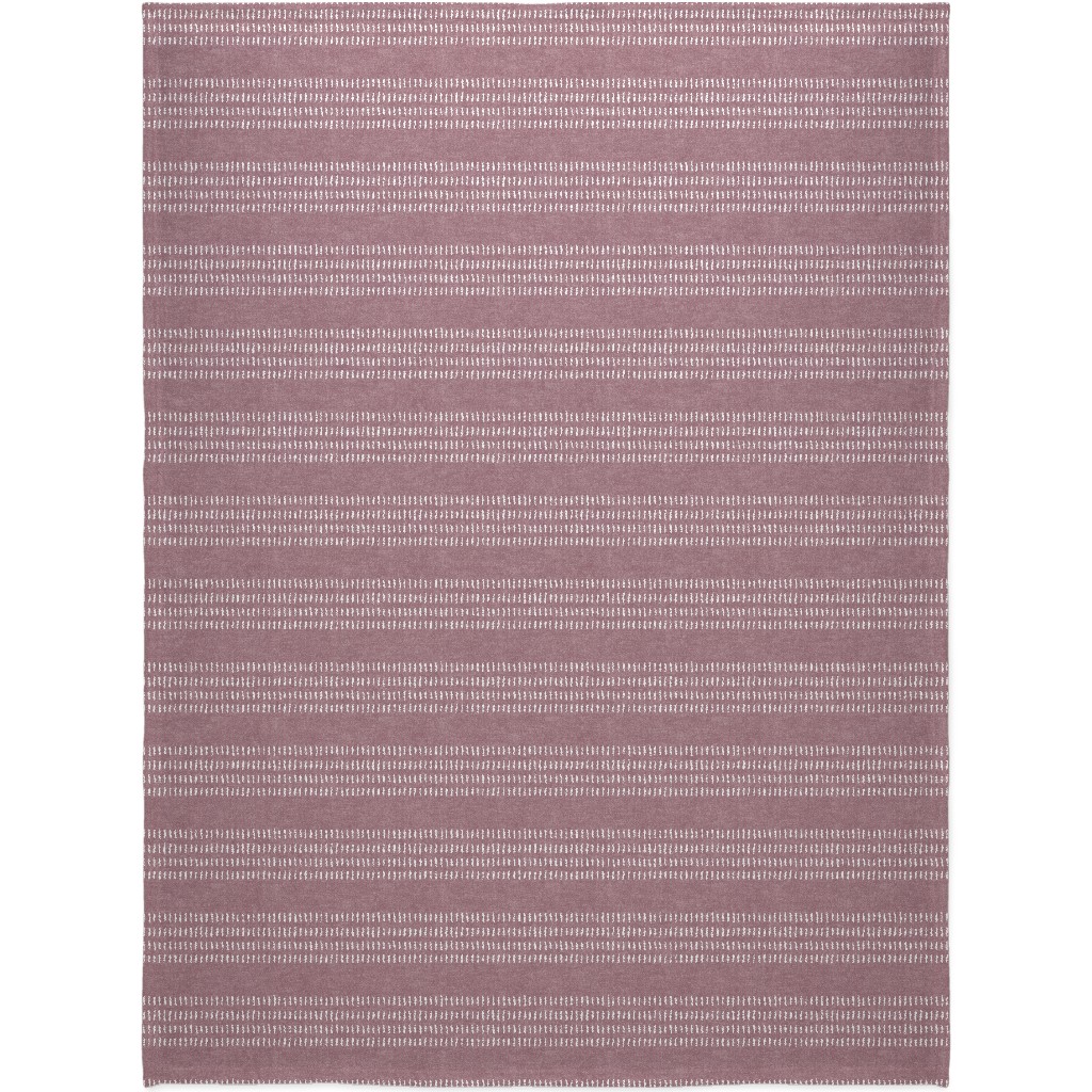 Farmhouse Stitch Stripes on Mauve Blanket, Plush Fleece, 60x80, Purple