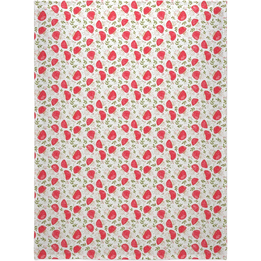 the Happiest Little Mushrooms - Red Blanket, Plush Fleece, 60x80, Red, Red