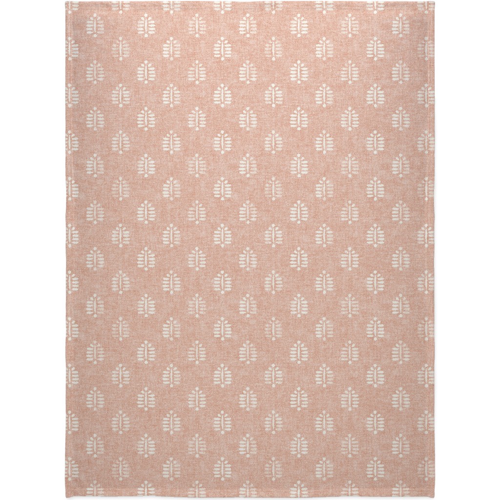 Block Print Fern - Dusty Pink Blanket, Plush Fleece, 60x80, Pink, Bright Pink