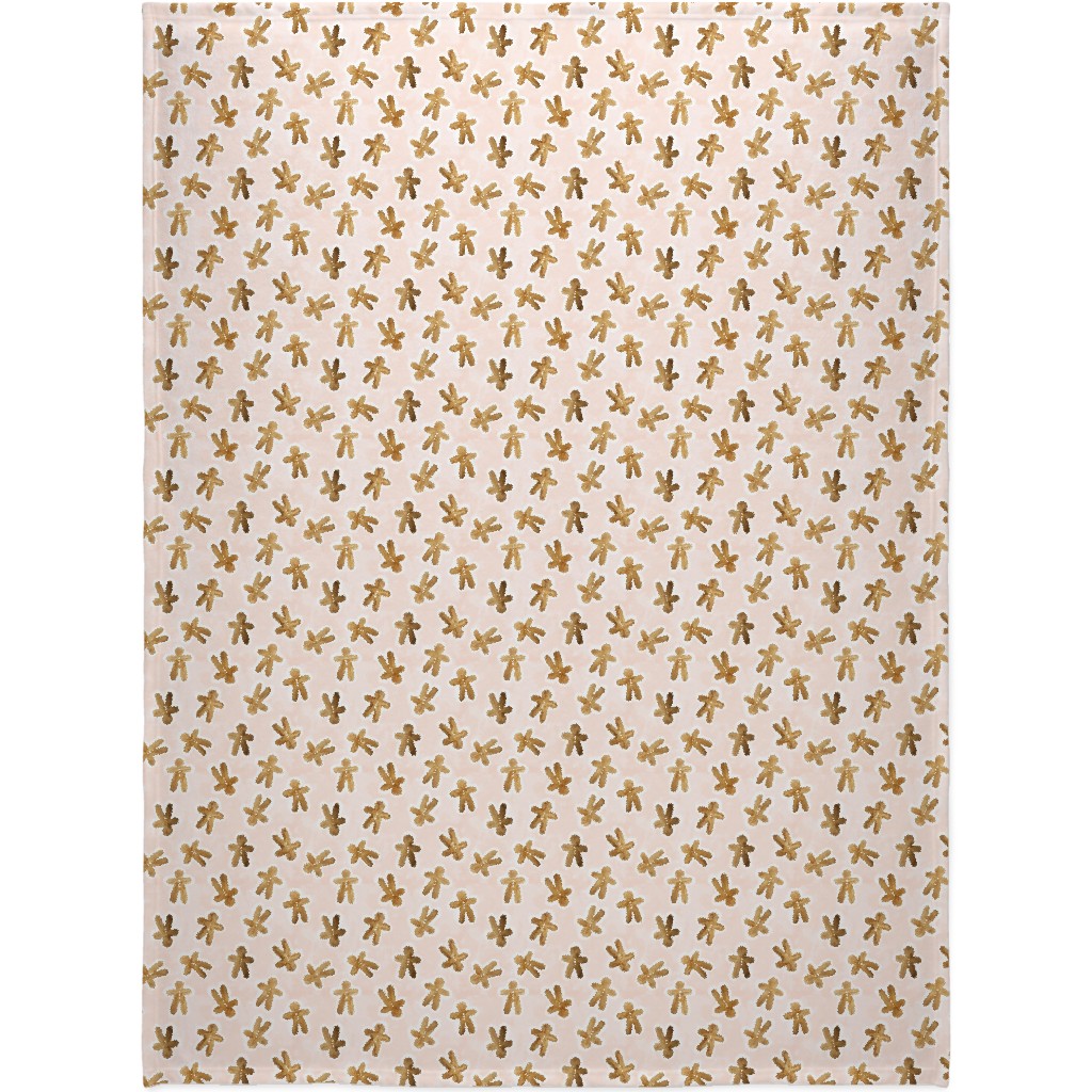 Christmas Gingerbread Men on Pink Watercolor Wash Blanket, Plush Fleece, 60x80, Pink, Bright Pink