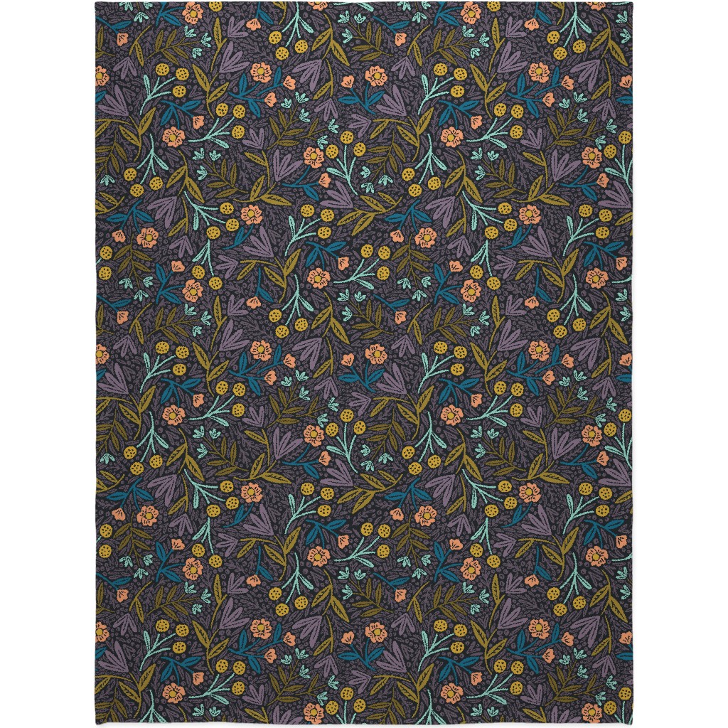 Lorelei Floral - Purple Blanket, Plush Fleece, 60x80, Purple