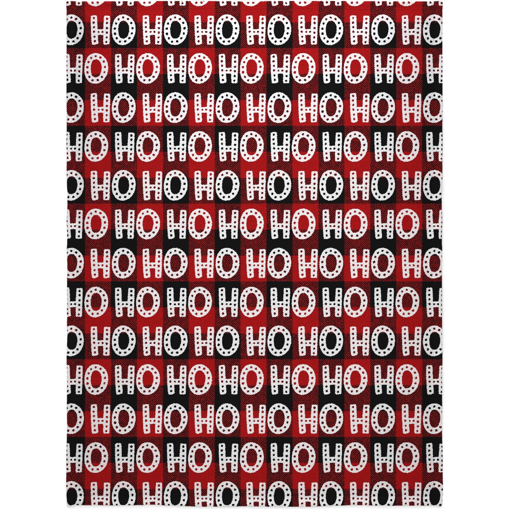 Buffalo Plaid Ho Ho Ho - Red and Black Blanket, Plush Fleece, 60x80, Red