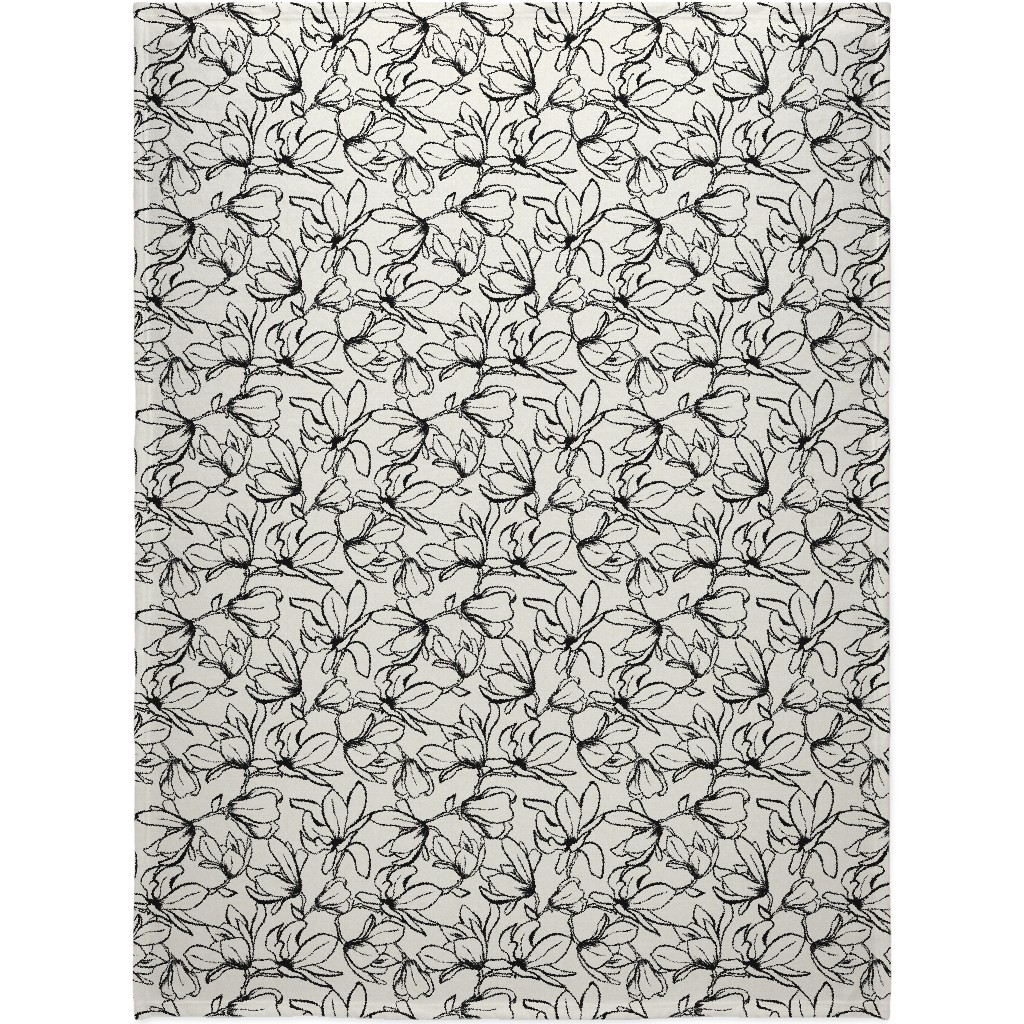 Magnolia Garden - Textured - White & Black Blanket, Plush Fleece, 60x80, Beige, Pearl