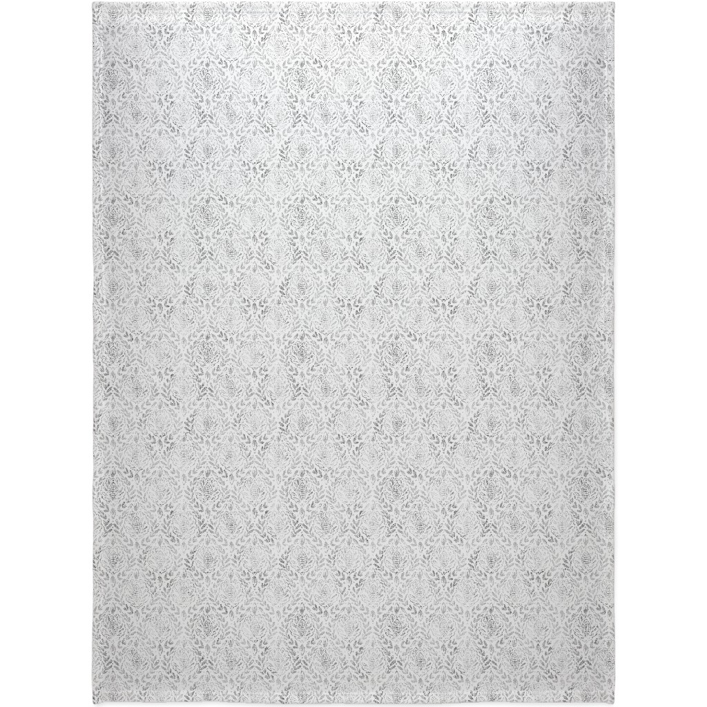 Distressed Damask Leaves - Grey Blanket, Plush Fleece, 60x80, Gray, Gray