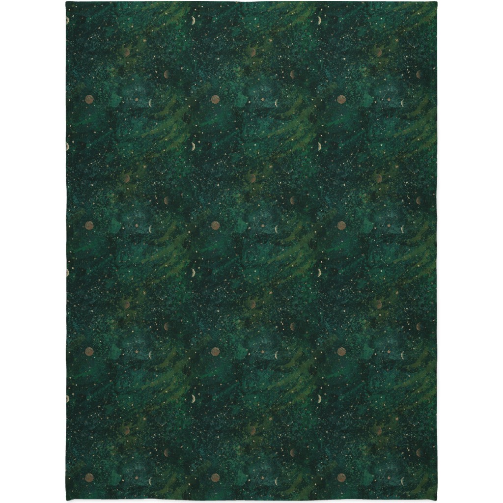 Moon and Stars - Green Blanket, Plush Fleece, 60x80, Green