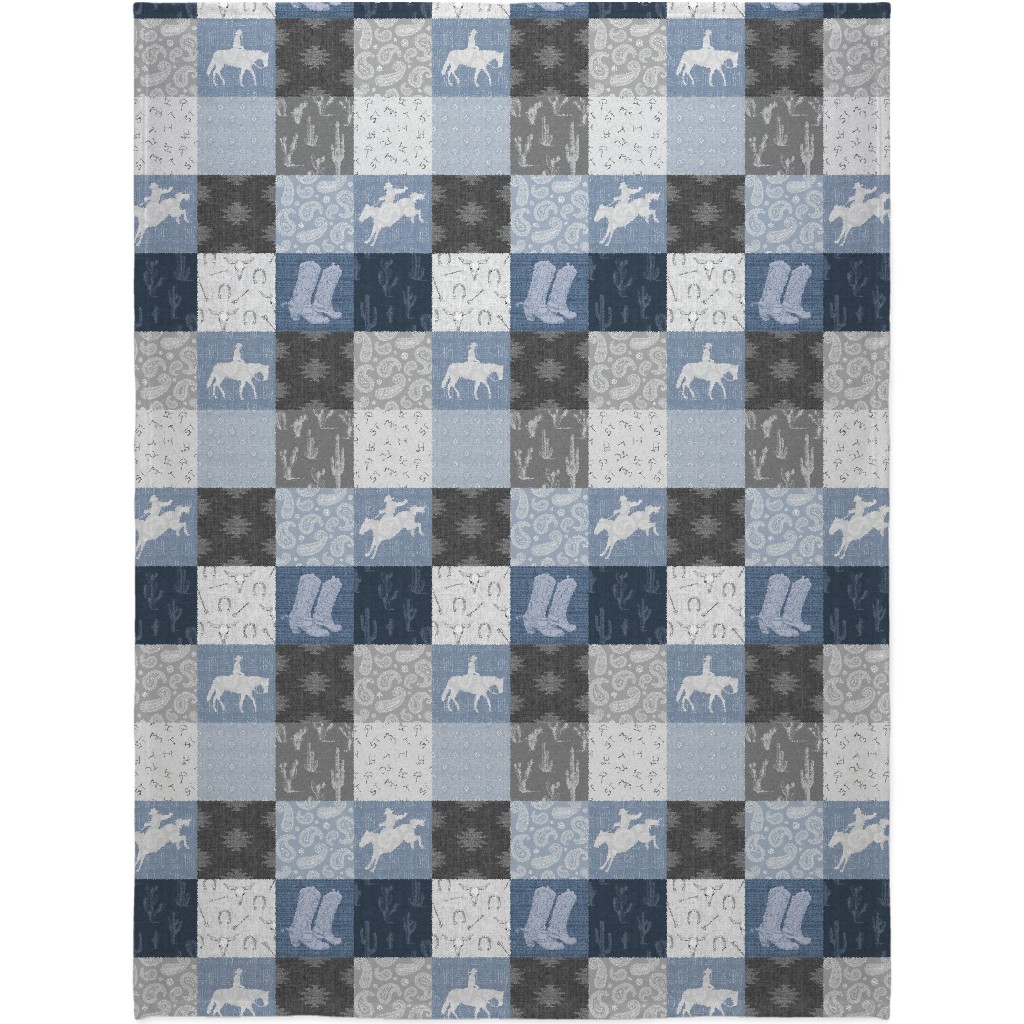 Lone Cowboy - Blue and Gray Blanket, Plush Fleece, 60x80, Blue