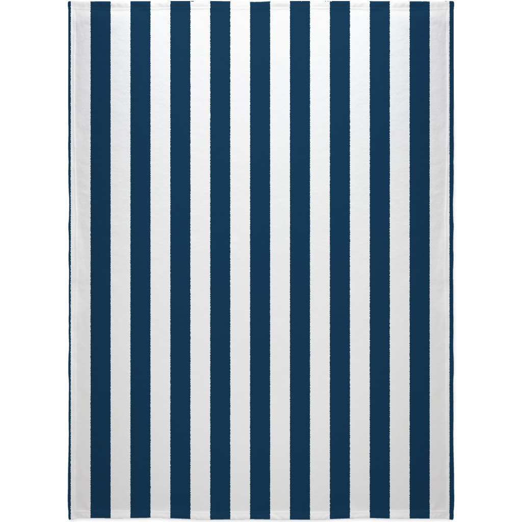Cabana Stripe - Navy and White Blanket, Plush Fleece, 60x80, Blue