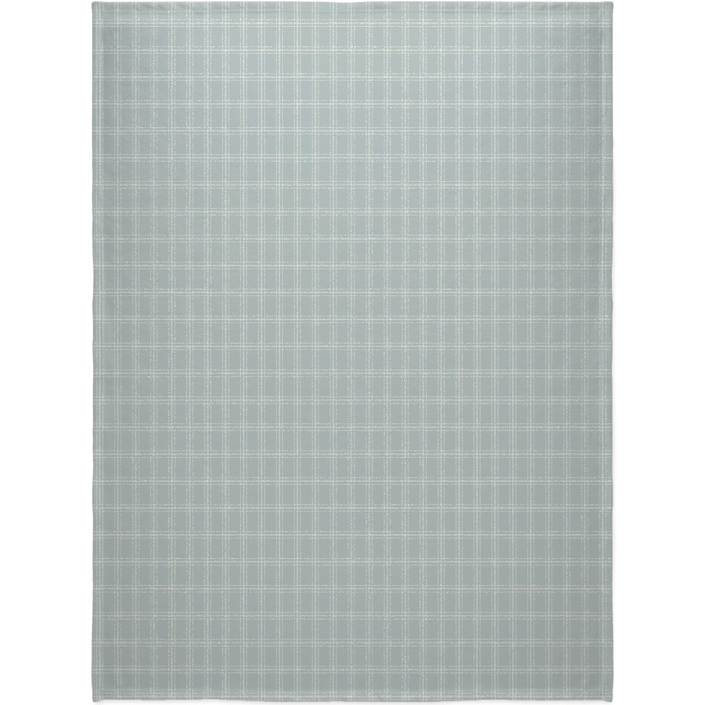 Lined Linens - Quad Plaid - Ivory, Blue Blanket, Plush Fleece, 60x80, Blue, True Blue