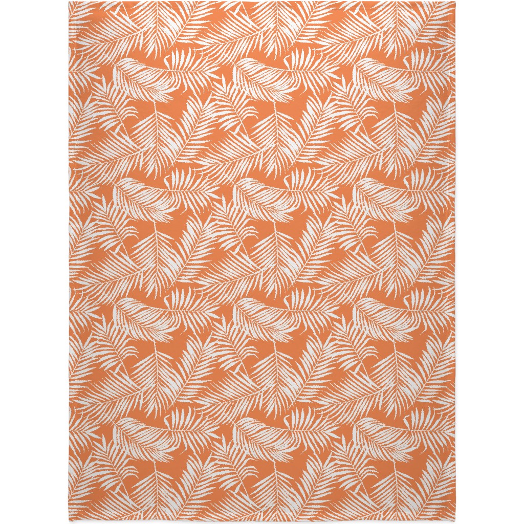 Palm Tree Leaves Blanket, Plush Fleece, 60x80, Orange, Citrus