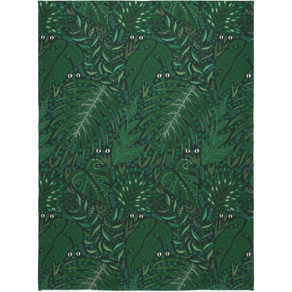Hiding in Moody Tropical Leaves - Green Blanket, Plush Fleece, 60x80, Green, Classic Green