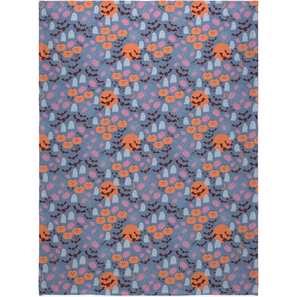 Cute Halloween - Blue and Orange Blanket, Plush Fleece, 60x80, Multicolor