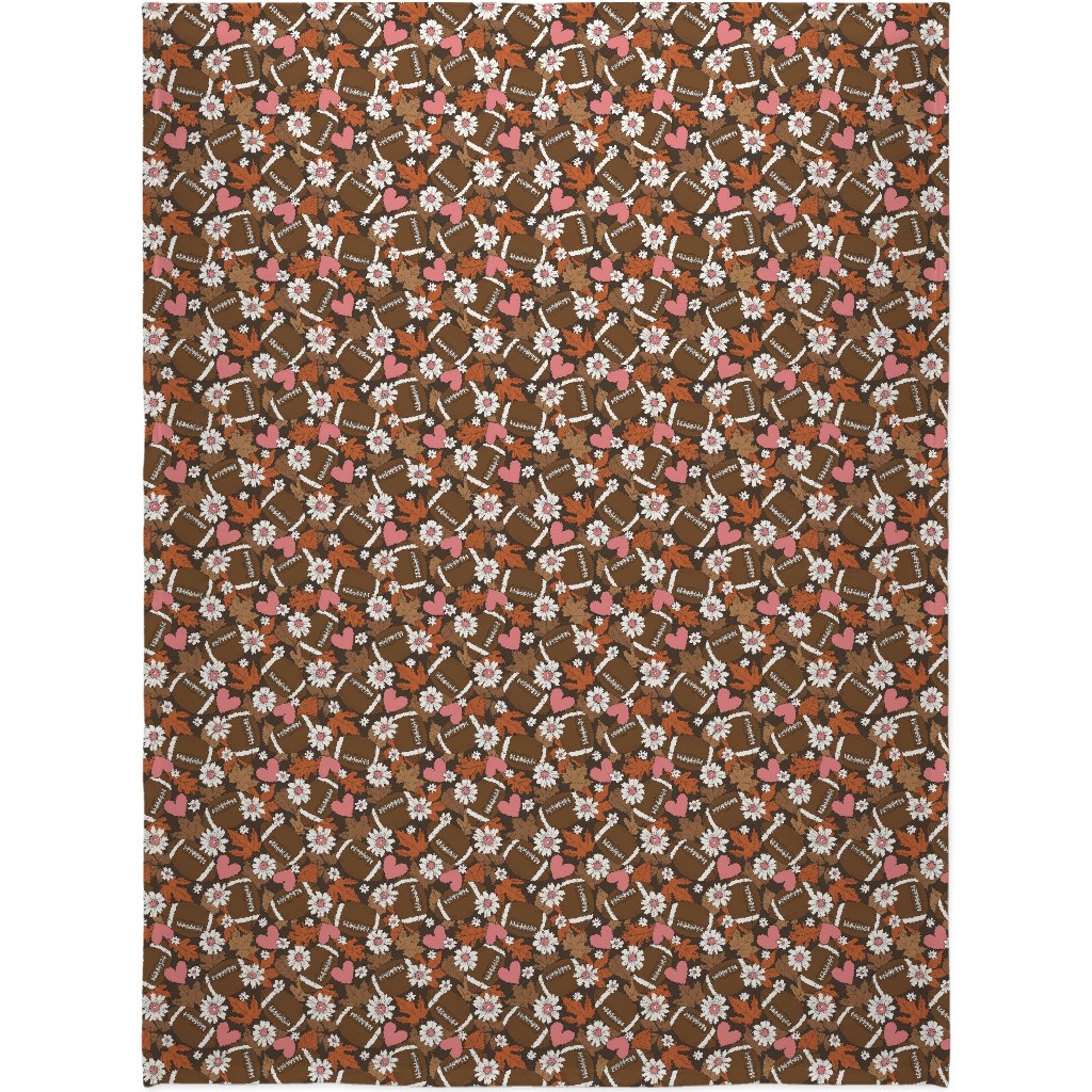 Football Fall and Florals Blanket, Plush Fleece, 60x80, Brown, Deep Chocolate