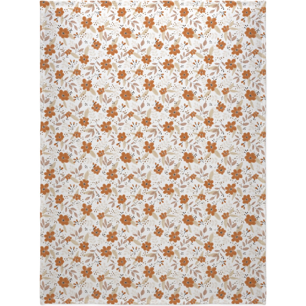 Fall Florals Blanket, Plush Fleece, 60x80, Orange