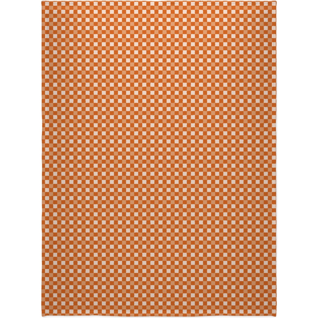 Orange Gingham Plaid Blanket, Plush Fleece, 60x80, Orange, Orange