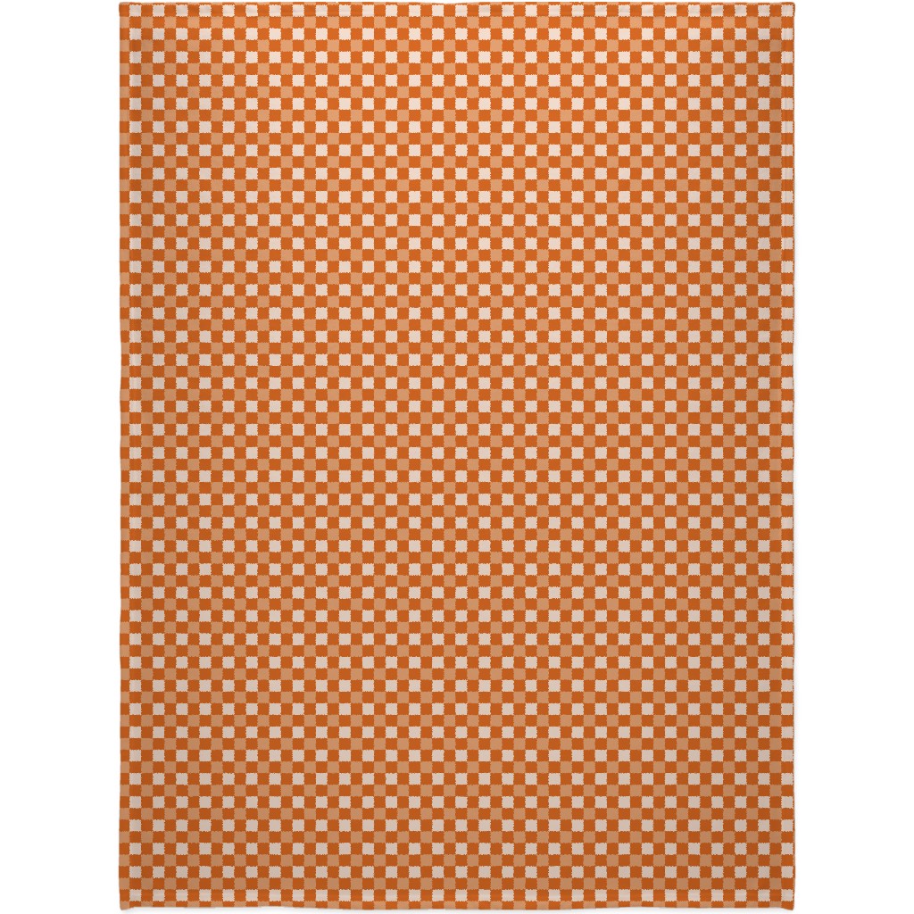 Orange Gingham Plaid Blanket, Plush Fleece, 60x80, Orange