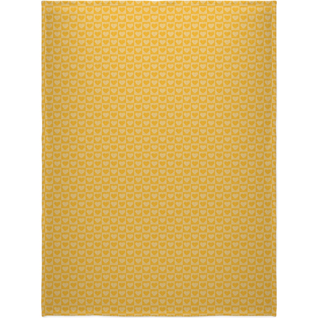 Love Hearts Check - Yellow Blanket, Plush Fleece, 60x80, Yellow