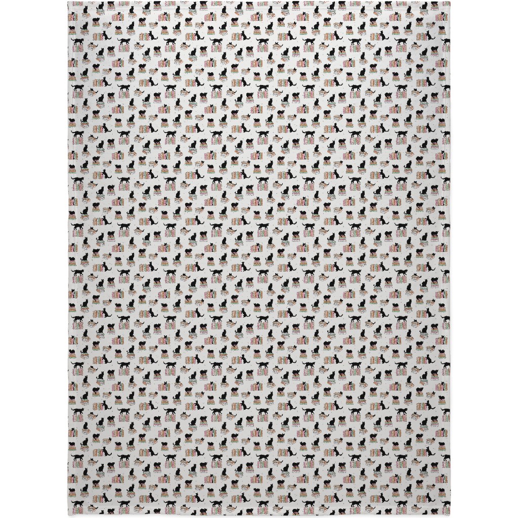 Cats and Books Blanket, Plush Fleece, 60x80, White, Silver Lining