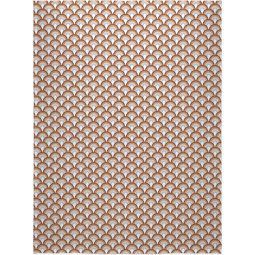 Retro Rainbow Waves - Scales and Curves - Rust Beige Blush Blue on White Blanket, Plush Fleece, 60x80, Orange, Orange